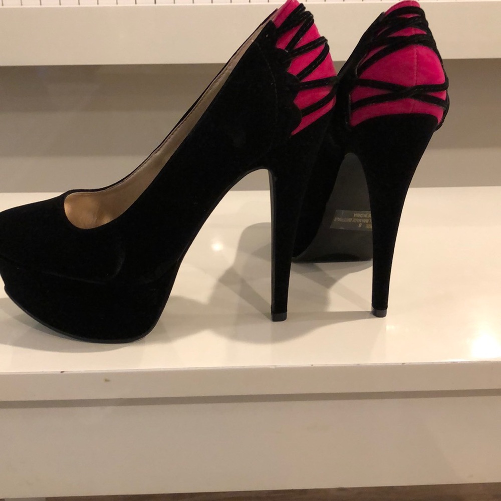 Black velvet platform heels